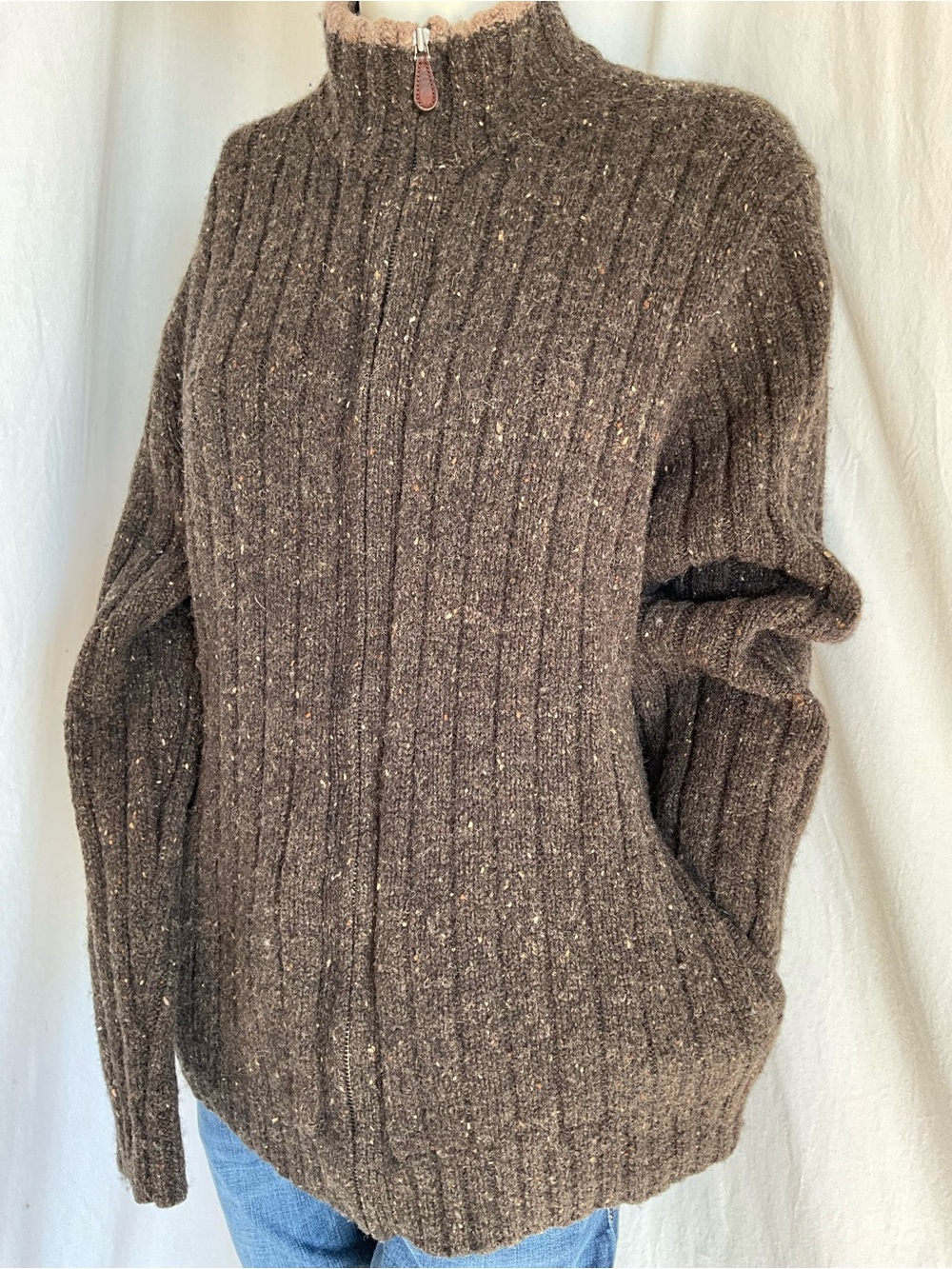 J. Crew Brown Ribbed Full-Zip Sweater Jacket